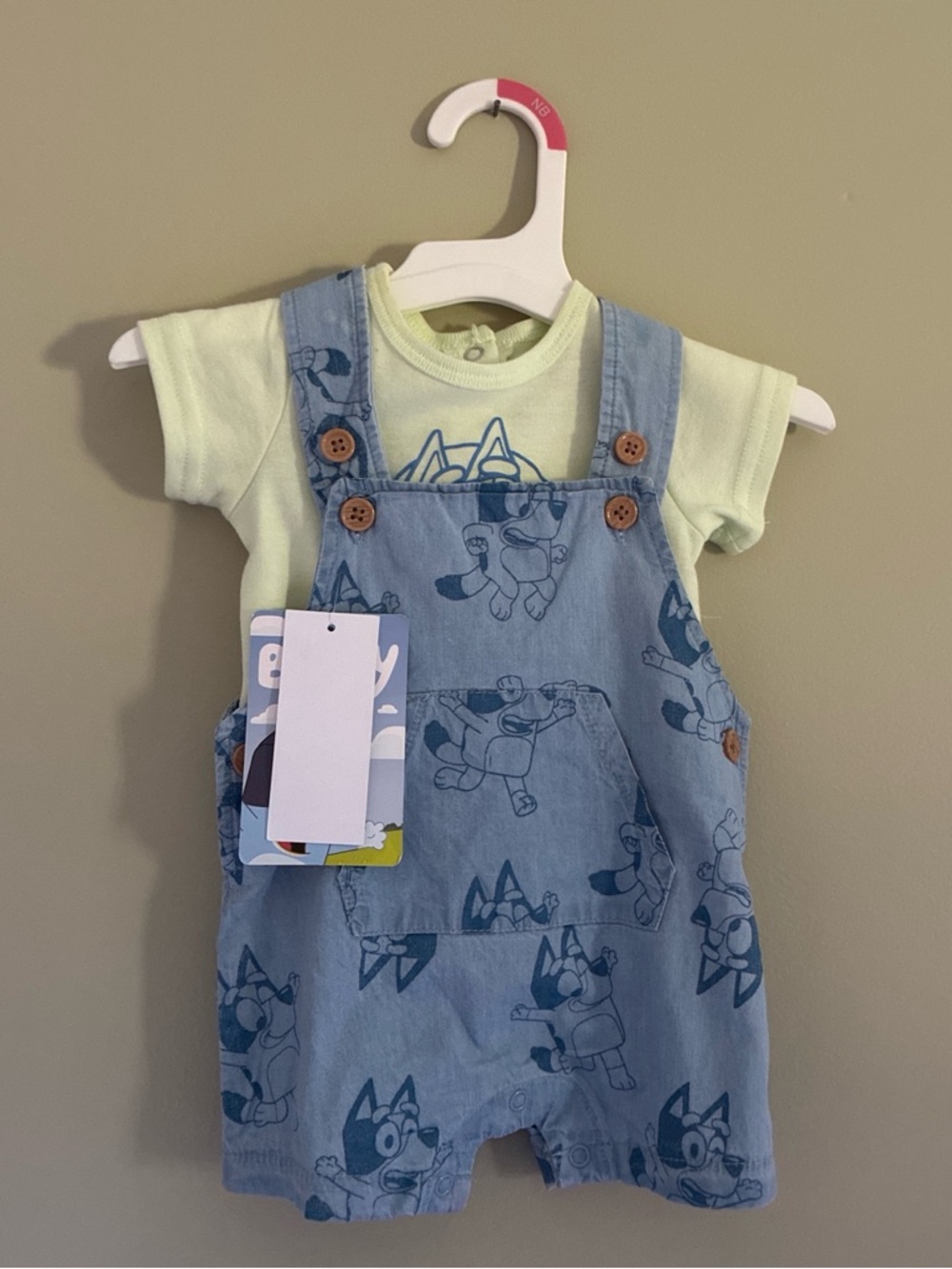 Unbranded Baby Blue Denim-Print Matching Set with Pale Yellow Tee